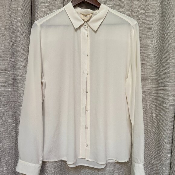 Sezane Ann Ecru 100% Silk Button Down Shirt - Size 42 (US 10) - French Parisian - Picture 2 of 4